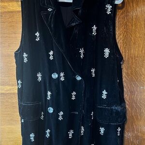Free People Embellished Black Velvet Vest